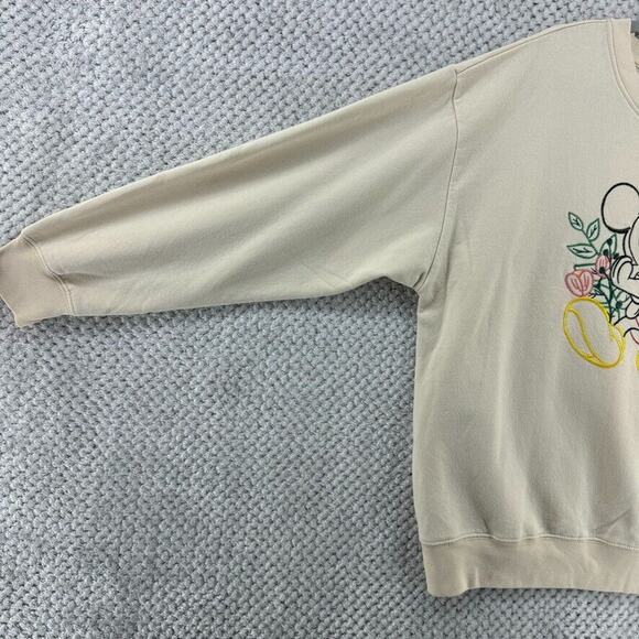 Disney Sweater Womens XXL Cream Mickey Embroidered Crew Neck Plush Lining - Picture 4 of 11